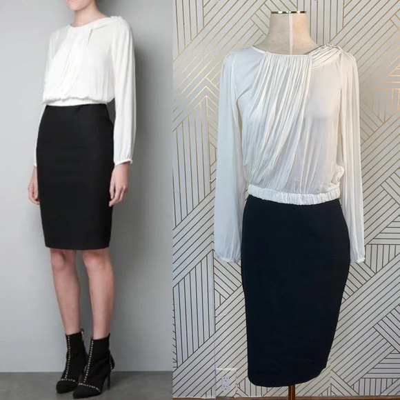 Zara Dress Basic Two-Tone Pencil Sheath Dress in Cream and Black Size Small - Picture 1 of 8